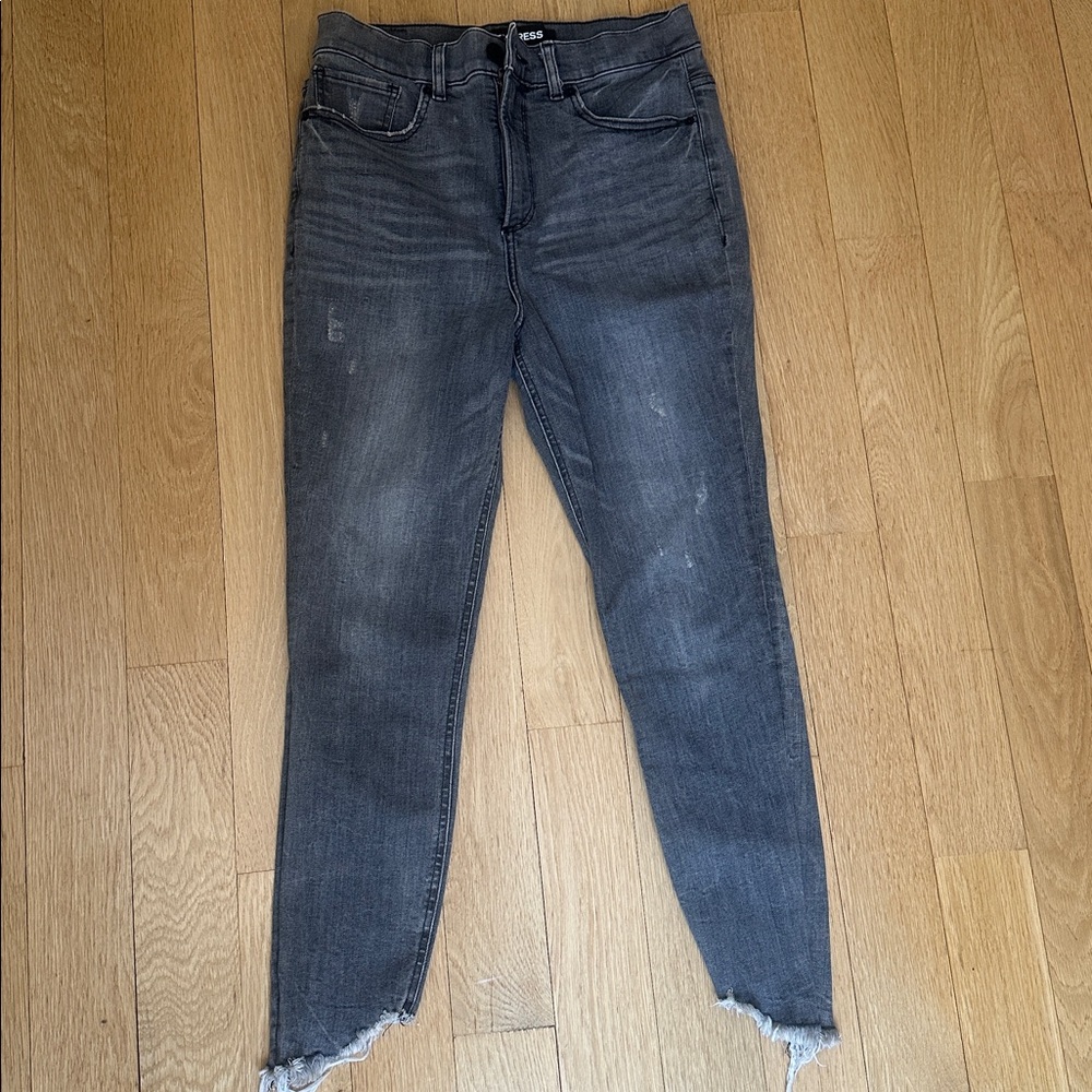 Express Charcoal Distressed Women Super Skinny  Jeans